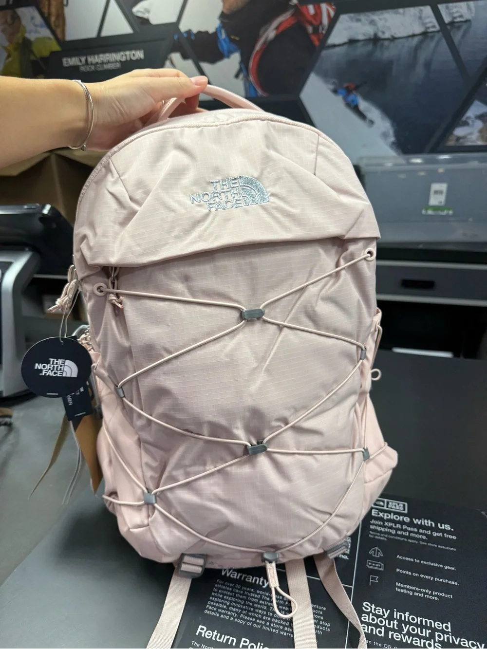 Brand New！The North Face Women's Pale Pink Backpack with Front Bungee，good deal